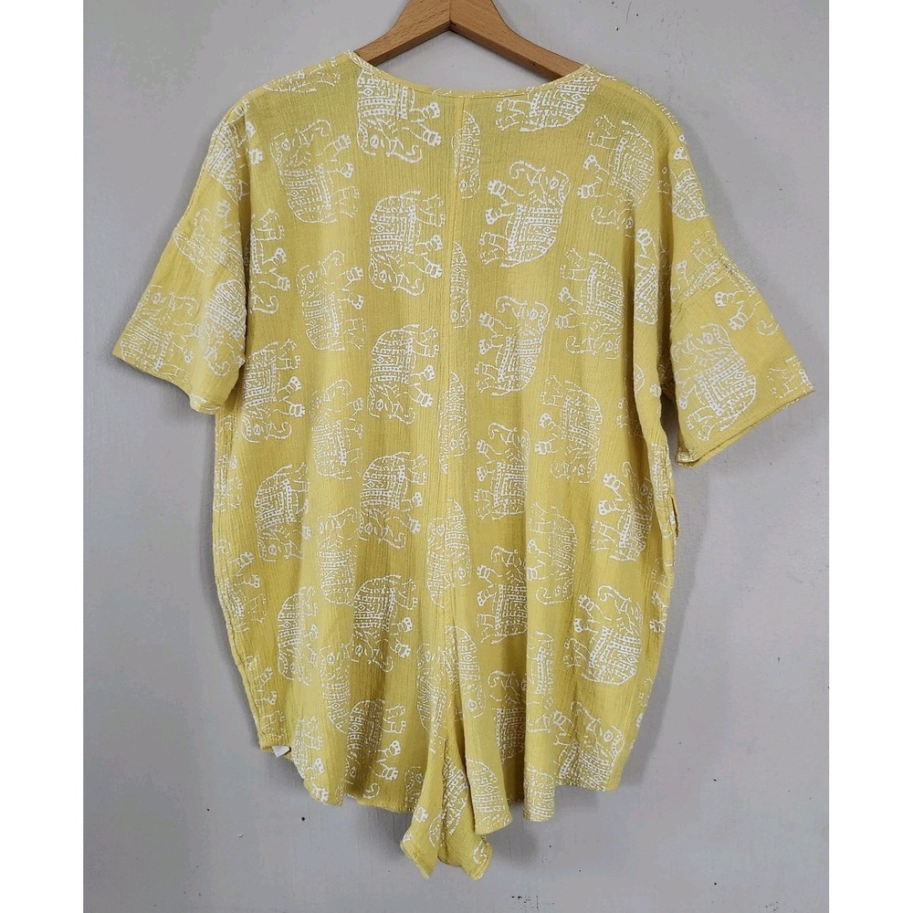Intimately Free People Womens XS Yellow Gauzy Button Up Elephant Print Romper - Picture 6 of 7